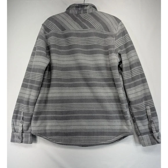 Voyager Gray Stripe Fleece Shacket Shirt Jacket Men's Snap Front Pockets Large - Picture 2 of 10